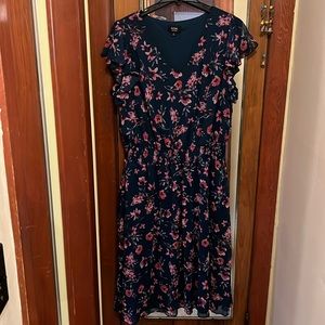 MSK 3X green flowered midi dress